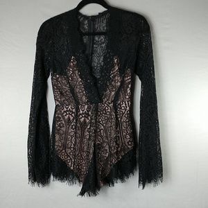 Vanilla Sky Olivaceous Sexy Black Lace Romper S